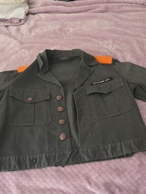 Vintage Military Field Jacket in Olive Green with Orange Epaulettes